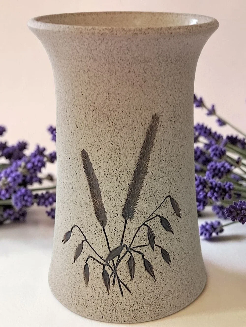 Vtg Mattison Studio Pottery Vase Wheat Grass Neutral Organic Wabi Sabi Farmhouse